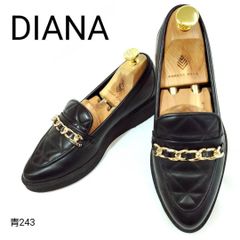 ダイアナ 美品 本革 レザー キルティング 金具 チェーン ブラック 23cm 