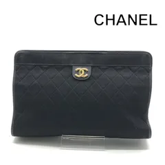 良品 CHANEL シャネル マトラッセ ココマーク コットン レザー クラッチ セカンド バッグ フォーマル ブラック レディース a12380