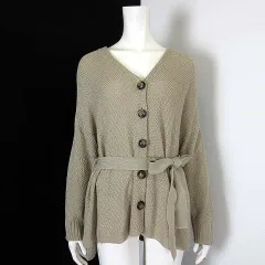 セポ CEPO カーディガン ニット Vネック ウエストリボン 長袖 M ブラウンベージュ