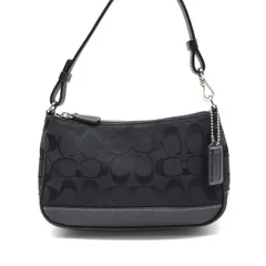 美品 COACH コーチ シグネチャー アクセサリー ポーチ ワンショルダー バッグ キャンバス レザー ブラック レディース ブランド 鞄 r1268