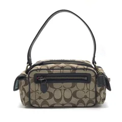 美品 COACH コーチ シグネチャー ミニ サッチェル バッグ ハンド アクセサリー ポーチ キャンバス レザー ブラウン レディース r1275