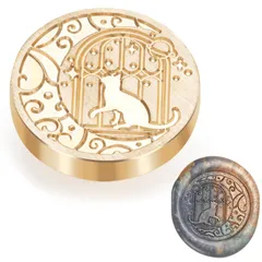 ANZOBEN シーリングスタンプ ヘッド 4mm厚い ミニ シーリングワックス 猫 3d 立体 紋章 星 月 丸 交換真鍮銅頭 手紙 印鑑 封筒 専用ヘッド ハロウィン 復古風 洋式 結婚式 DIY用 ワンポイント 25mm（月下の猫）