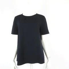 23区 オンワード樫山 ブラウス カットソー シアサッカー ストライプ プルオーバー 半袖 M 38 紺 ネイビー