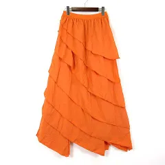 スカート ティアード フリル イレヘム ロング M オレンジ 美品