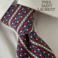 《美品》YVES SAINT LAURENT (イヴサンローラン) シルクネクタイ 総柄 幾何学模様 ネイビー レッド ブルー