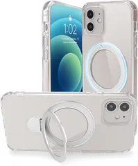 【在庫処分】iPhone 12 Mini 用 ケース Magsafe対応【 Magsafeリングスタンド ホルダー】アイフォン 12 Mini カバー スタンド機能 縦横両対応 HILEGENER スマホケース 耐衝撃 透明 隠しスタンドケース ワイアレス充電