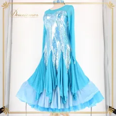 社交ダンス 衣装 スタンダード ドレス ワンピース パーティドレス レディース create-sun 水色 ブルー系 シルバー系 チョーカー 長袖 クリエイトサン ライトブルー ブルー くすみブルー シルバー ラメ風 光沢 ワンピースドレス ロング丈 ミモレ丈