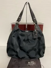 中古美品正規品　COACH コーチ トートバッグ ブラック シグネチャー キャンパス 肩掛け