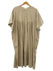 LUEUF ルフ ワンピース 半袖 丸首 綿 麻 コットン リネン ベージュ 膝下丈