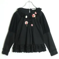 【美品！】ピンクハウス★お花のモチーフ&ドットレース♪ふんわりローンブラウス 黒系 段々フリルも♪z19271