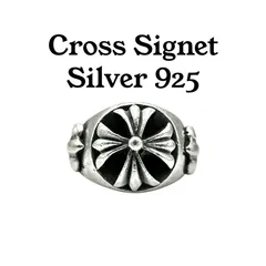 【抜群の存在感】クロス 十字架 シグネット Silver 925 刻印 80s Vintage Design Ring シルバー デザイン リング 19号 メンズ ワイド 大ぶり ストリート ゴシック パンク ロック
