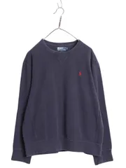 【お得なクーポン配布中!】 00s ポロ ラルフローレン リブ編み コットン ニット スウェット メンズ M / 古着 セーター トレーナー ワンポイント 前V シンプル ネイビー