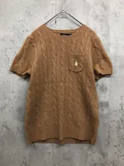 POLO RALPH LAUREN ポロ ラルフローレン ワンポイント 刺繍 半袖 胸ポケット ニット セーター sizeXS/155/80A/ベージュ ■■ レディース