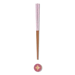 【新品】 のレン 竹 箸 ( 四角竹箸 23cm 箸置きセット / 唐草 - 桃 ) お箸 竹箸 四角箸 chop stick 細い箸 / 日本製 漆塗装 化粧箱入り / 高級 贈り物 プレゼント 1