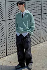 2色 カラー ノンブランク ルーズ ストレート フィット カーゴパンツ XL