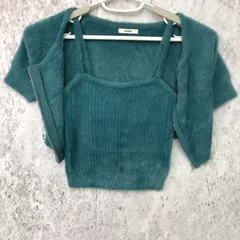 MURUA ムルーア シャギー ジップ カーデ × キャミ SET ティール グリーン Fサイズ □〇☆のサムネイル