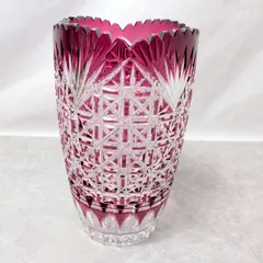 切子 花瓶 大型 赤のサムネイル