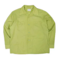 ヴァン・ヒューセン VAN HEUSEN 70s 70年代 オープンカラーシャツ 開襟 ループ Century 無地 ハンドステッチ USA ヴィンテージ アメリカ 古着 メンズ シャツ ライトグリーン L 16-16 1/2【中古】