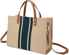 SLOW＆MELLOW 2WAY トートバッグ キャンバス ショルダー 大容量 カジュアル ストライプ 手提げ 肩掛け ナチュラルカラー 通勤 通学 レディース スクエア マザーズバッグ 2カラー かばん (ネイビー)