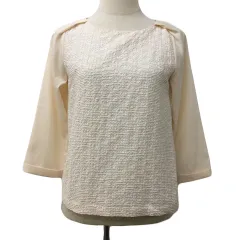 アーバンリサーチ ドアーズ URBAN RESEARCH DOORS カットソー ブラウス プルオーバー ラウンドネック 切替 総柄 七分袖 ONE ベージュ