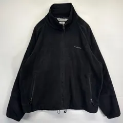 古着 コロンビア Columbia フルジップフリースジャケット ワンポイントロゴ 袖裏地付き アウトドア ドローコード XL  ブラック メンズ