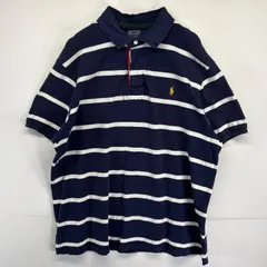 古着 ポロバイラルフローレン Polo by Ralph Lauren 半袖 ラガーシャツ ボーダー ワンポイントロゴ 鹿子 2XL  ネイビー メンズ