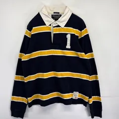 古着 アバクロンビー&フィッチ Abercrombie & Fitch 長袖 ラガーシャツ ボーダー バックナンバー ロゴ刺繍 プルオーバー  M  ダークネイビー系 メンズ