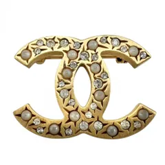 【在庫一掃】 シャネル ブローチ レディース ココマーク アクセサリー CHANEL GP  ラインストーン  フェイクパール  06A ゴールド 約9.8g 2006年【中古品】