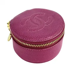 【在庫一掃】 シャネル ポーチ レディース ジュエリーケース アクセサリーケース ラウンドポーチ 小物入れ ココマーク CHANEL キャビアスキン ピンク ゴールド金具【中古品】