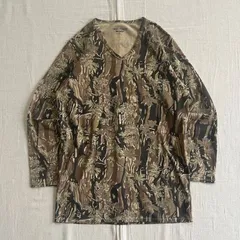 archive　DIESEL POWER　ディーゼルパワー　リアルツリー　迷彩　カモフラージュ　総柄　ストレッチ生地　タイトシルエット　Vネック　七分丈Tシャツ　M　Y2K　グランジ　パンキッシュ　real tree camo design stretch-T