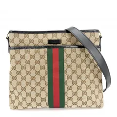 【在庫一掃】 グッチ ショルダーバッグ ユニセックス シェリーライン 肩掛け 斜め掛け メンズ レディース 男女兼用 GUCCI 388926 GGキャンバス レザー ベージュ ブラック 黒 ゴールド金具【中古品】
