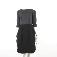 グリーンレーベルリラクシング ユナイテッドアローズ green label relaxing ワンピース ドッキング ストレッチ ジャージ ナイロン タフタ 5分袖 7分袖 S 36 チャコールグレー 黒 ブラック