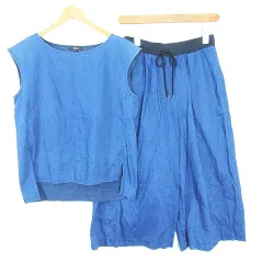 コムサイズム COMME CA ISM セットアップ ノースリーブ カットソー ワイドパンツ 綿 9 ブルー kz13527