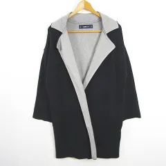 ザラ ZARA KNIT ロング ニット カーディガン コーディガン レーヨン M ネイビー グレー 6873/118 kz13802
