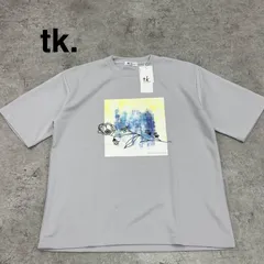 【極美品】tk.　TAKEO KIKUCHI　Ｔシャツ　フラワー刺繍　アブストカットソー　Lサイズ　ライトグレー