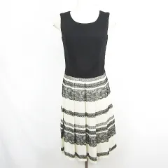 メトリーゼ MAITRESSE ノースリーブ ワンピース 膝下丈 ストレッチ レーヨン 9 アイボリー ブラック レース kz14855