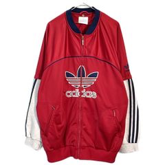 90s adidas スウェット ハーフジップ フリース ジャージ 赤 デサント 