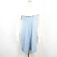 アクシーズファム axes femme ニット ワンピース 膝下丈 長袖 F ホワイト ライトブルー ケーブル編み フリル kz14597