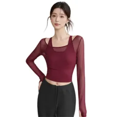 ヨガウェア トップス 長袖 tシャツ レディース スポーツ カップ付き 指穴付き スポーツウェア 体型カバー  揺れない フィットネス ジムウェア ピラティスウェア トレーニングウェア ランニングウェア  UVカット 吸汗速乾