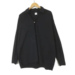 エディフィス EDIFICE 24SS オーバーサイズ カットソー シャツ スキッパー Vネック プルオーバー 長袖 M 黒 ブラック