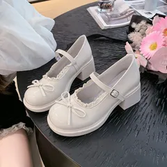 リボン付き ロリータシューズ レトロ 厚底