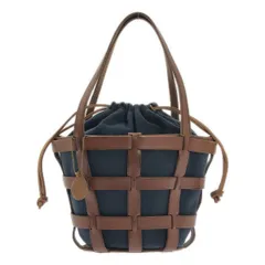 Just Campagne / ジュストカンパーニュ | Massif マッシフ 編み込みレザー キャンバス 巾着 トートバッグ | ネイビー | レディース