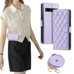 おしゃれ 手帳型 ストラップ付き スタンド機能 ケース カード収納 軽量 薄型 ケース 耐衝撃 高級PUレザー ピクセル7a 滑り防止 財布型 内蔵マグネット 7a 開閉式 チェック柄 pixel 上質 耐摩擦 マグネット式 FOR 肩掛け 斜め掛けーパープル