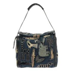 【美品】  JAMIN PUECH / ジャマンピエッシュ | ビジュー 装飾 エンブロイダリー アニマル レザーハンドル ショルダーバッグ | ネイビー | レディース