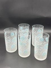 E-1 【昭和レトロ】水色 波模様 グラス 10客セット（箱入り） アンティーク E-1 【昭和レトロ】水色 波模様 グラス 10客セット（箱入り