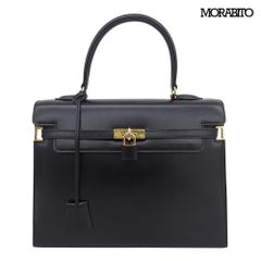 美品】MORABITO スカラ28 レザー ネイビー ゴールド金具ハンドバッグ