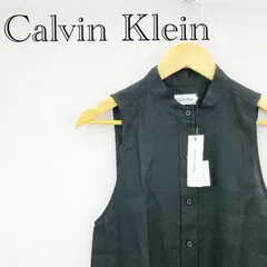 タグ付 極美品 Calvin Klein カルバン・クライン LINEN SLEEVELESS TOP ノースリーブ タンクトップ 36 ブラック 黒 S～Mサイズ レディース ファッション _219021