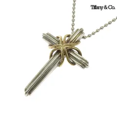 美品 ティファニー TIFFANY&Co. シグネチャー クロス ネックレス シルバー SV925 K18YG イエローゴールド