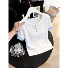 2026春夏 新作【トレンド】レディース 半袖ニット 編み込みボーダー クルーネック 薄手 軽量 今っぽい デイリー コーデ