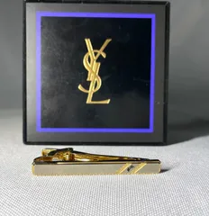美品 YVES SAINT LAURENT イヴサンローラン YSLロゴ 艶消しシルバー&ゴールド ヴィンテージネクタイピン タイピン タイバー ケースあり